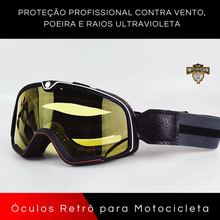 Carregar imagem no visualizador da galeria, óculos retrô para motocicleta;
óculos para moto vintage;
óculos retrô moto;
óculos motocross retrô;
óculos café racer;
óculos para moto com proteção uv;
óculos para motocross;
óculos para trilha moto;
óculos para atv;
óculos para mtb;
óculos de proteção para moto;
óculos com lente de policarbonato;
óculos com proteção solar uv;
óculos para capacete;
