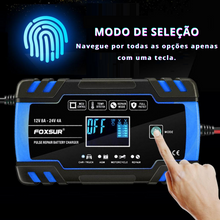 Carregar imagem no visualizador da galeria, Carregador de Bateria Moto Inteligente 12V/24V 8A Automático.