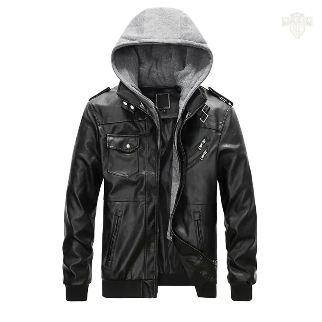 Jaqueta de Couro Inverno com Capuz Removível – Motoovision