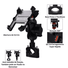 Carregar imagem no visualizador da galeria, Suporte c/ Carregador USB 3.0 - Super Power - Liga de Alumínio
