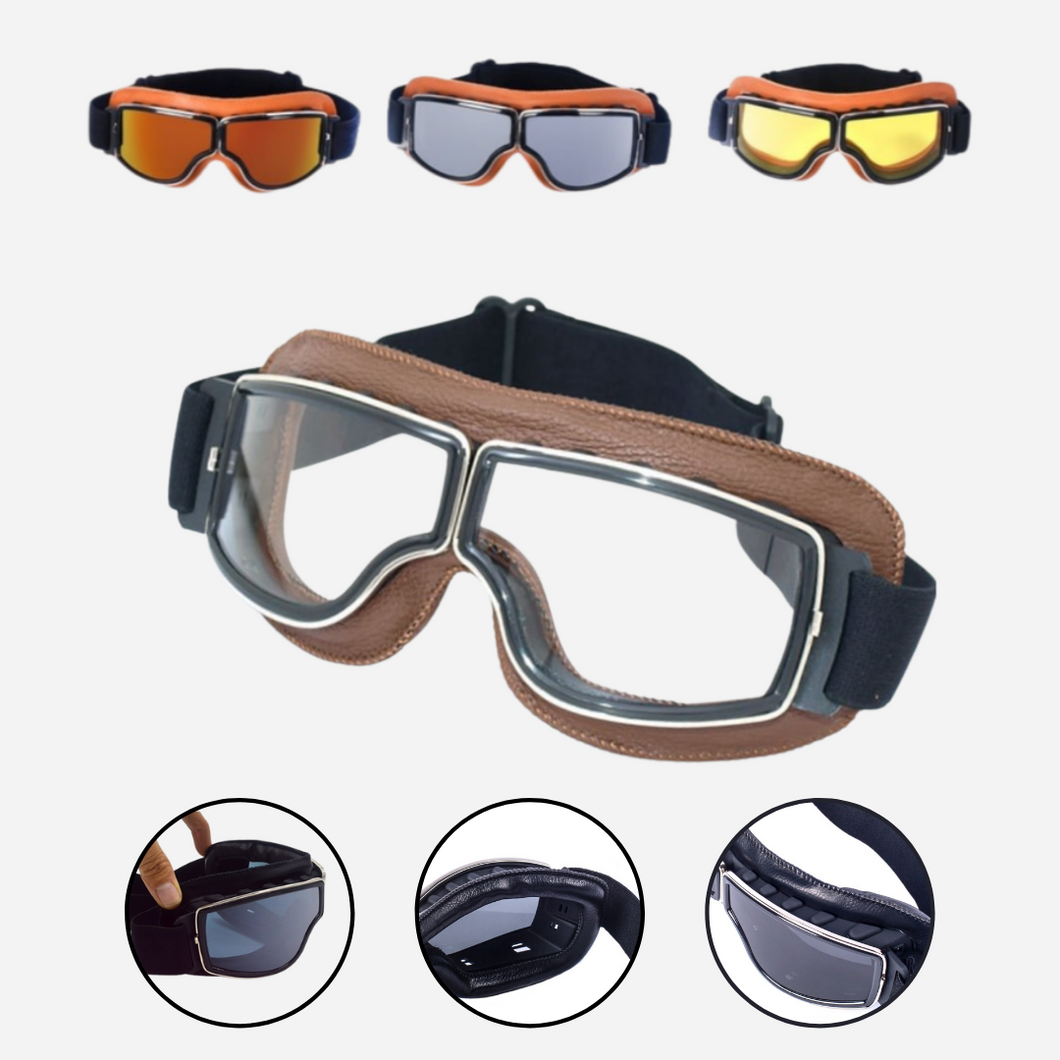 Óculos Proteção Motociclista Vintage Dobravel de Couro