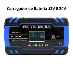 Carregador de Bateria Moto Inteligente 12V/24V 8A Automático.