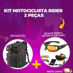 KIT Mochila Rider 50 L + Óculos Rider 4 Lentes c/ Sup. Grau